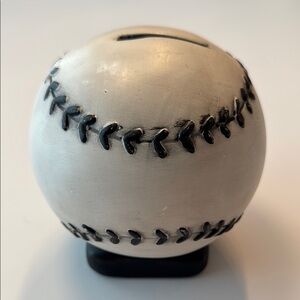 Classic White and Black Baseball Ceramic Coin Bank